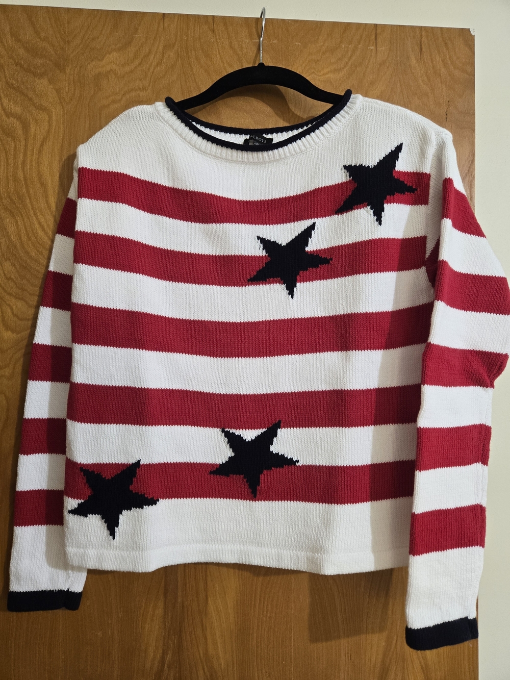 Patriotic Talbots Red, White & Blue Striped Star Crewneck Sweater